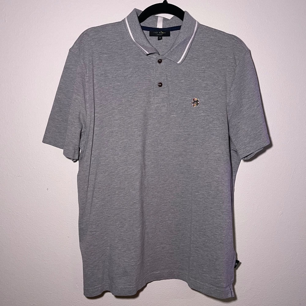 Ted Baker London Camdn Grey Contrasting Collar Short Sleeve Polo Shirt Size 5 XL
